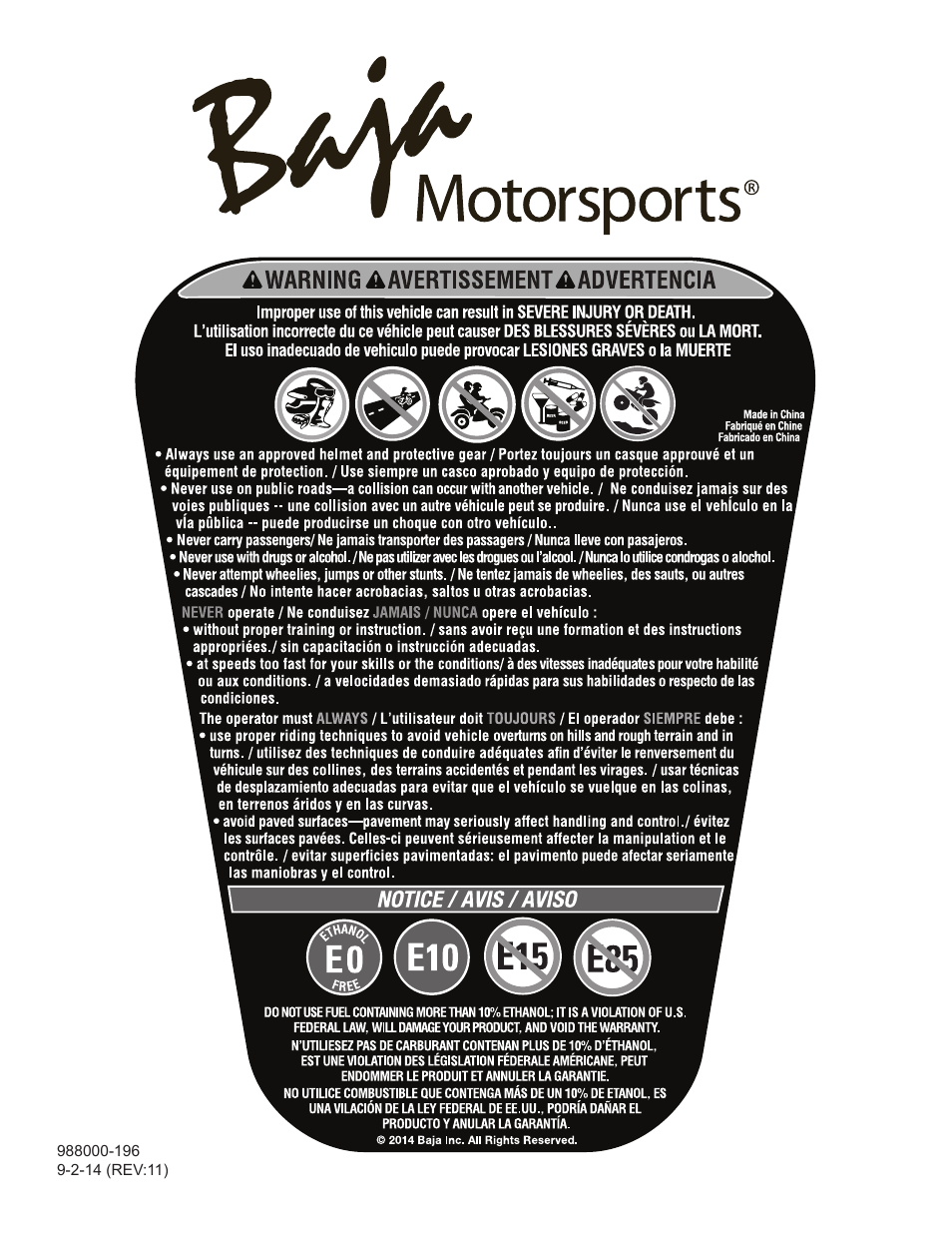 Baja Motorsports MB200 Operator's Manual User Manual | Page 44 / 44