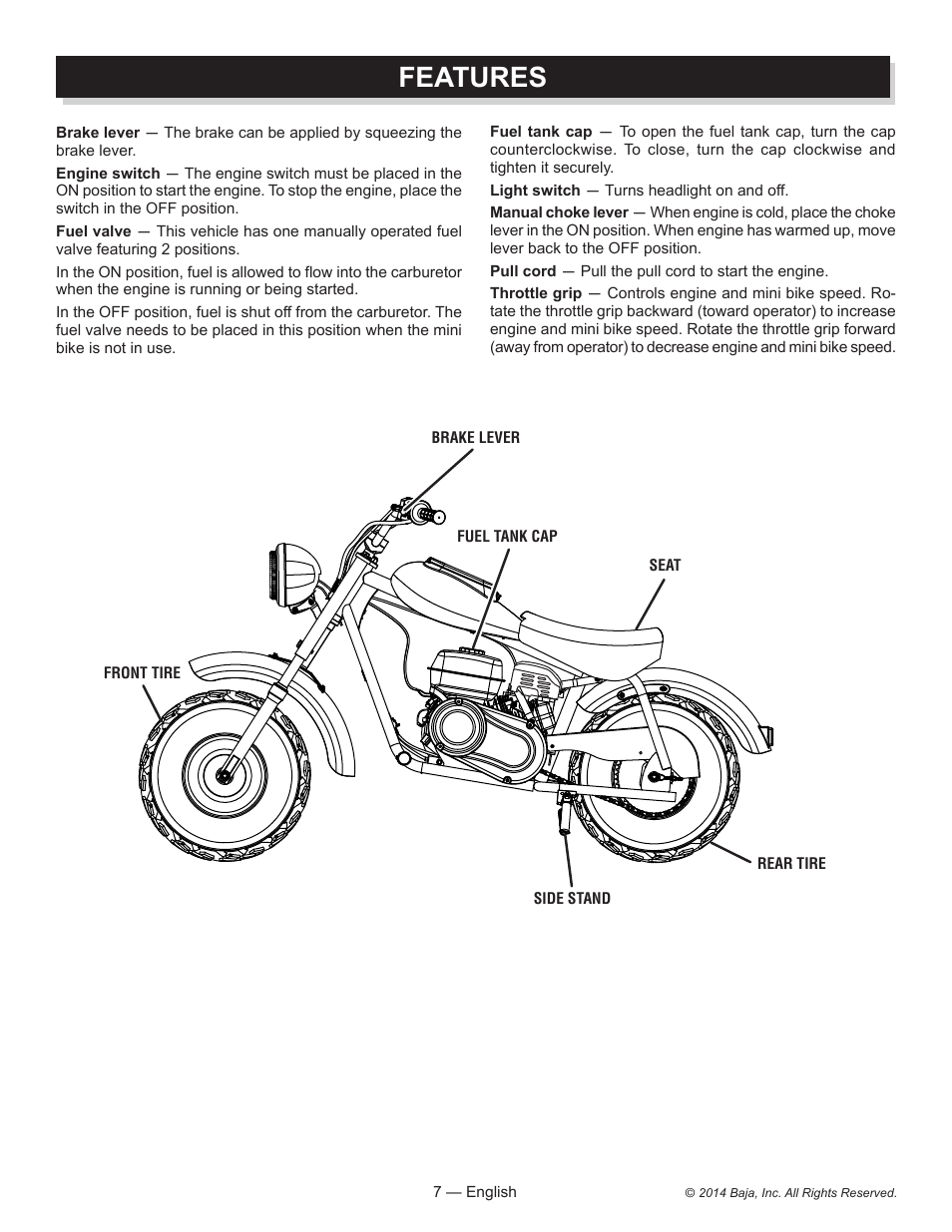 Features | Baja Motorsports MB200 Operator's Manual User Manual | Page 7 / 44