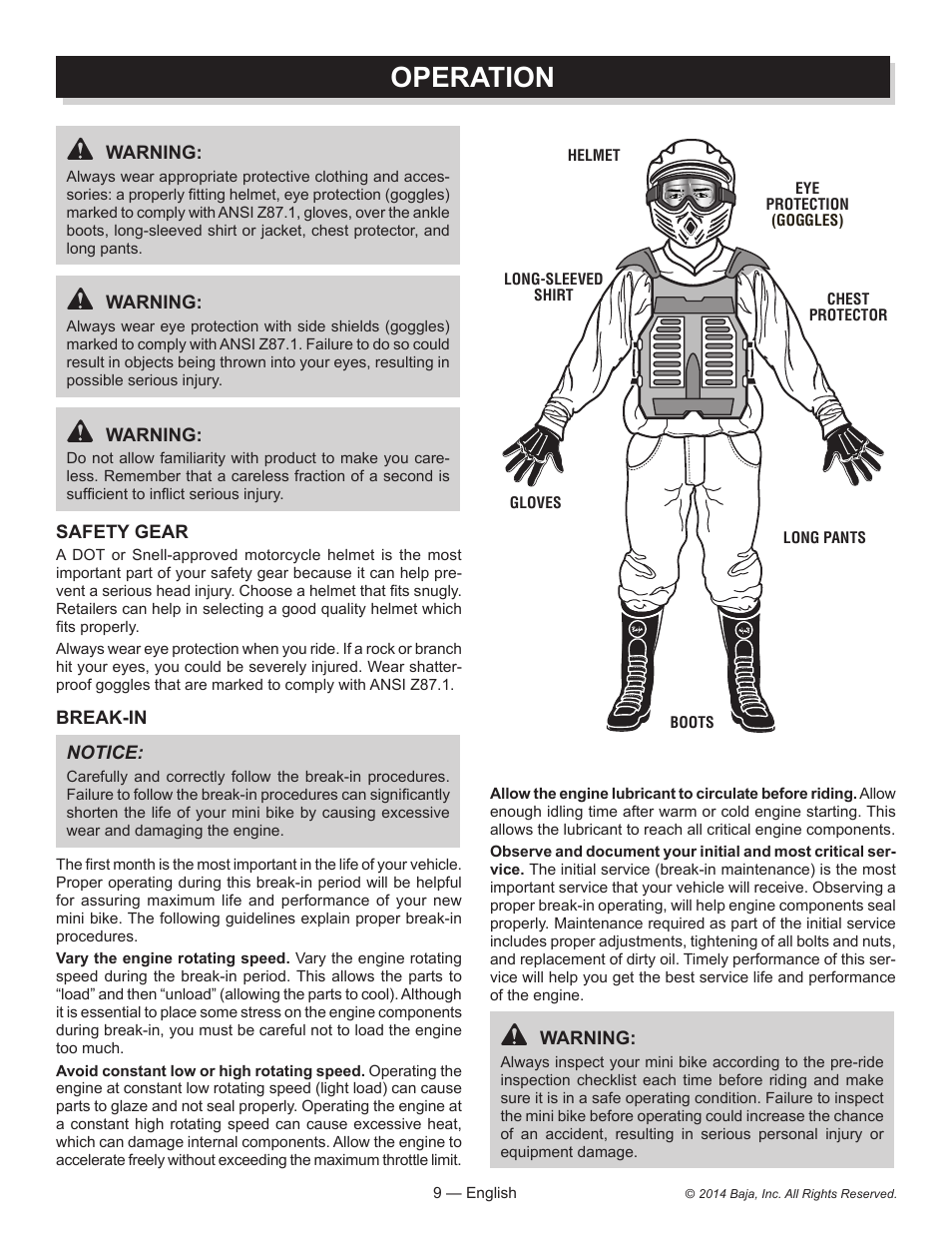 Operation | Baja Motorsports MB200 Operator's Manual User Manual | Page 9 / 44