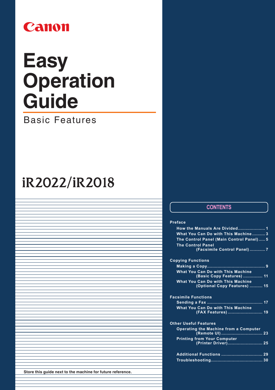 Canon iR 2018 User Manual | 17 pages