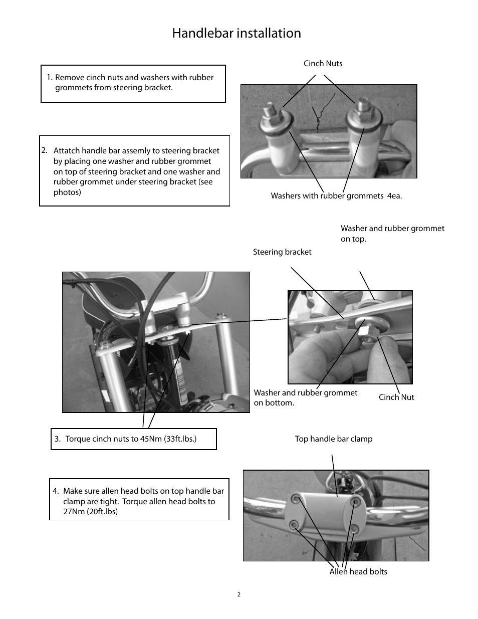 Handlebar installation | Baja Motorsports MB165 Assembly Guide User Manual | Page 2 / 4