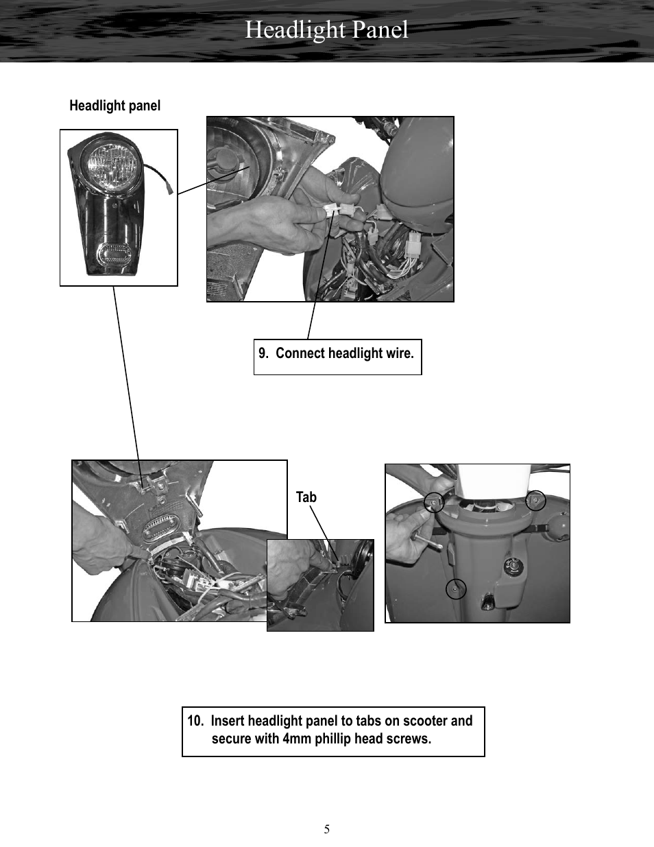 Headlight panel | Baja Motorsports RT50-R Assembly Guide User Manual | Page 5 / 10