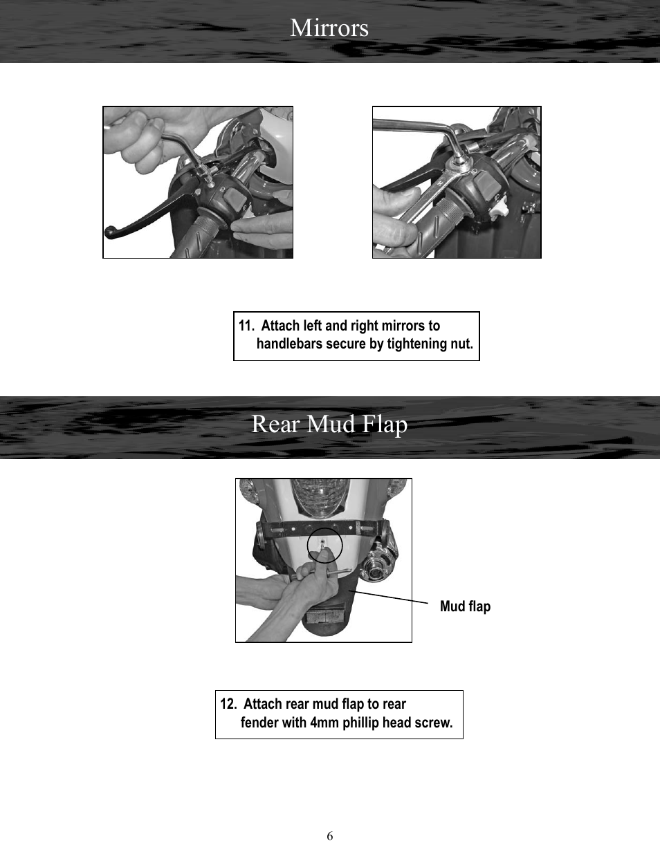 Mirrors, Rear mud flap | Baja Motorsports RT50-R Assembly Guide User Manual | Page 6 / 10