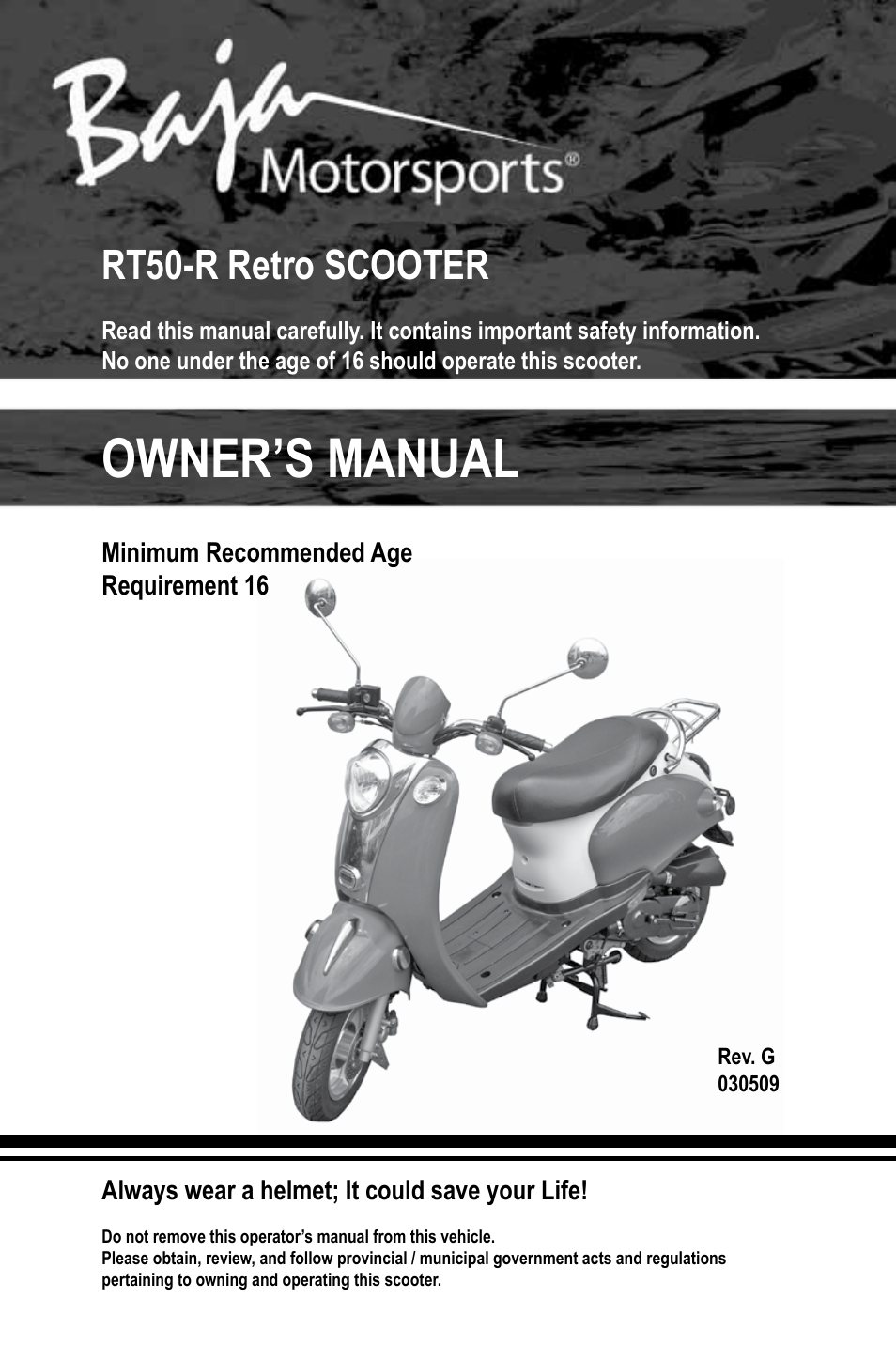 Baja Motorsports RT50-R Operator's Manual User Manual | 45 pages