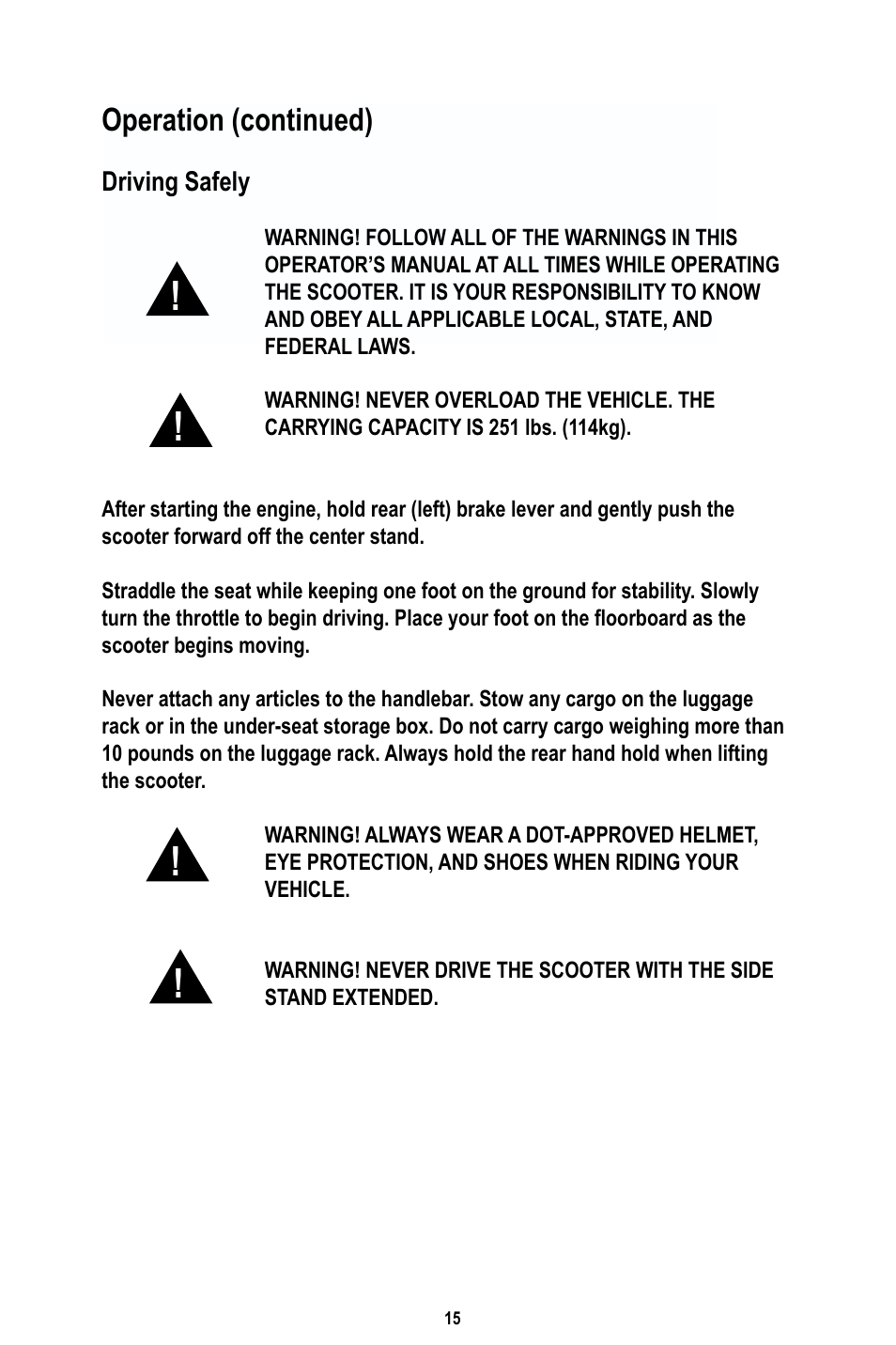 Operation (continued) | Baja Motorsports RT50-R Operator's Manual User Manual | Page 18 / 45
