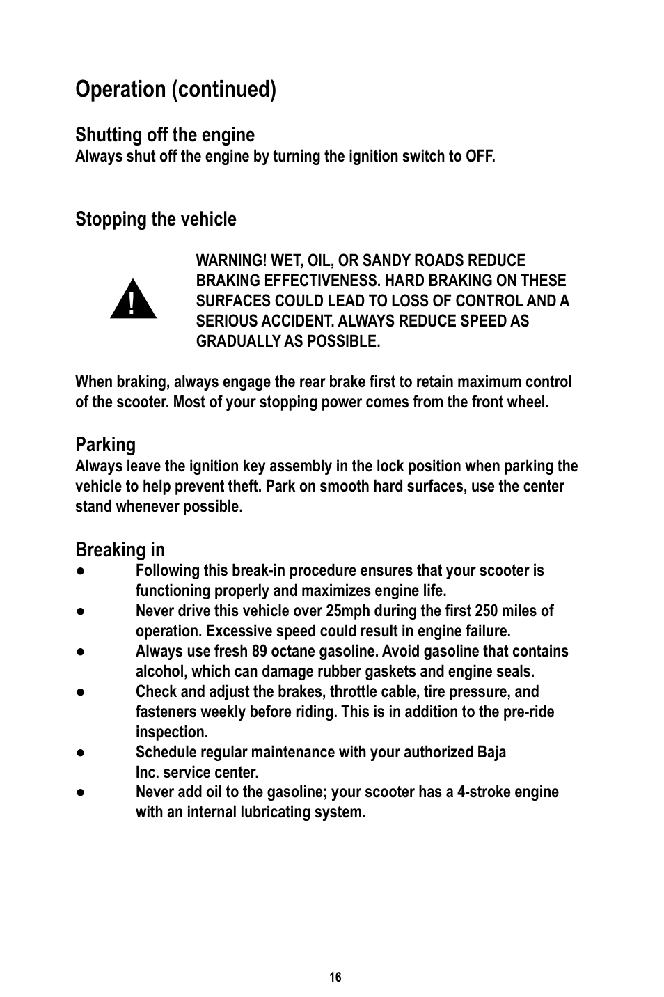 Operation (continued) | Baja Motorsports RT50-R Operator's Manual User Manual | Page 19 / 45