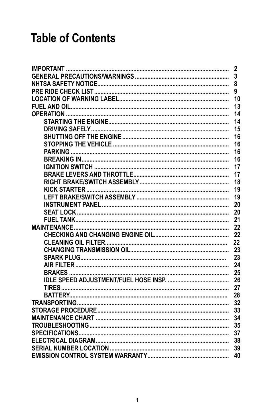 Baja Motorsports RT50-R Operator's Manual User Manual | Page 4 / 45