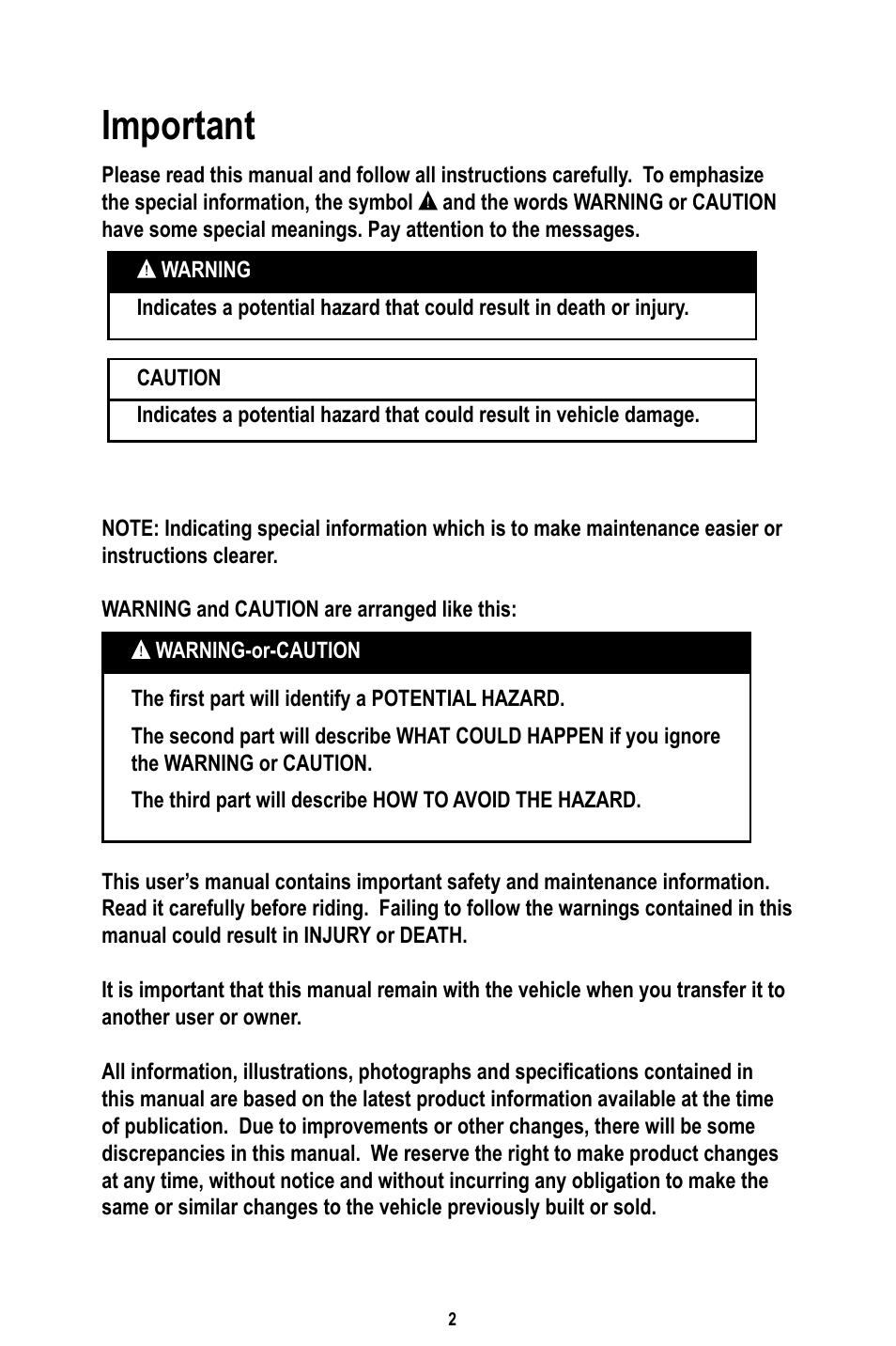 Important | Baja Motorsports RT50-R Operator's Manual User Manual | Page 5 / 45