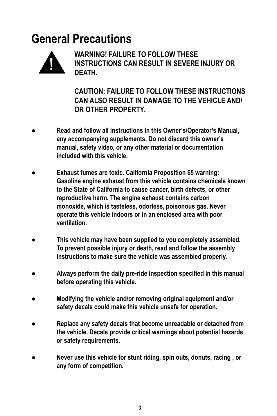 General precautions | Baja Motorsports RT50-R Operator's Manual User Manual | Page 6 / 45