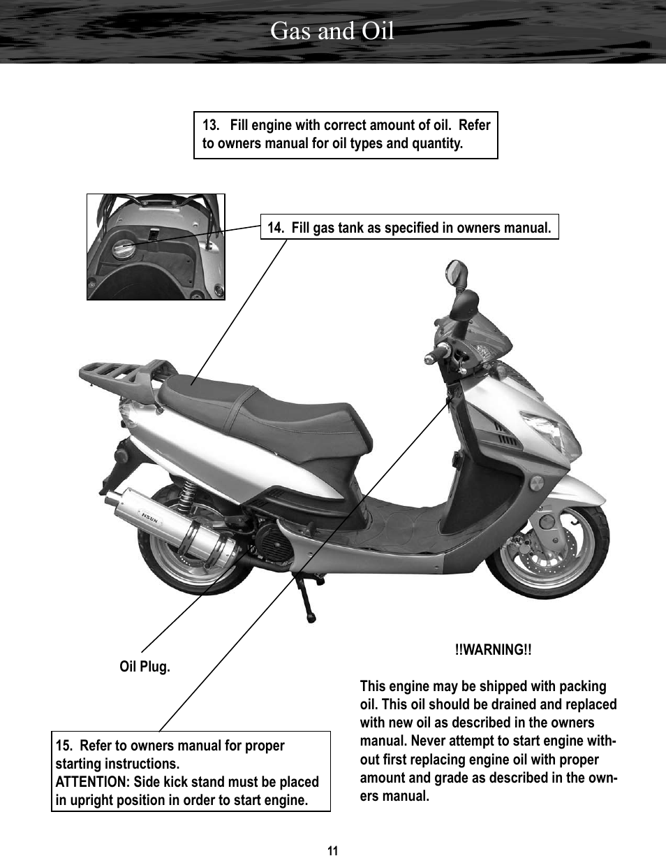 Gas and oil | Baja Motorsports SC150 Assembly Guide User Manual | Page 11 / 11