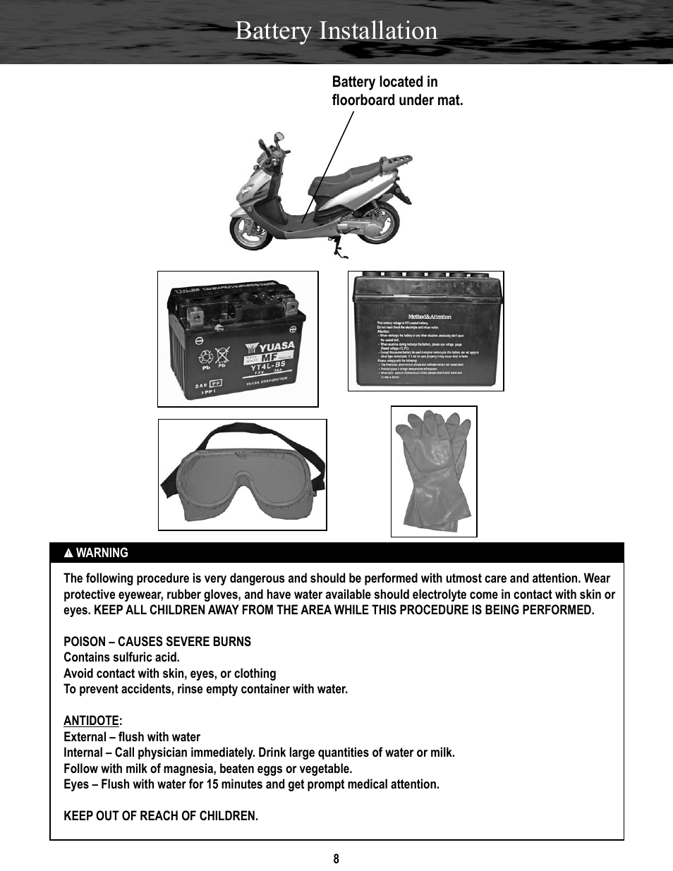 Battery installation | Baja Motorsports SC150 Assembly Guide User Manual | Page 8 / 11
