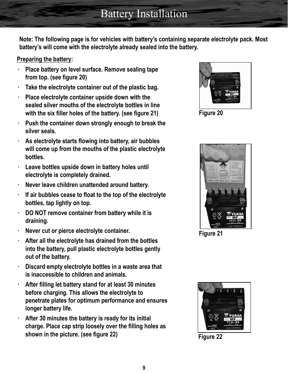 Battery installation | Baja Motorsports SC150 Assembly Guide User Manual | Page 9 / 11