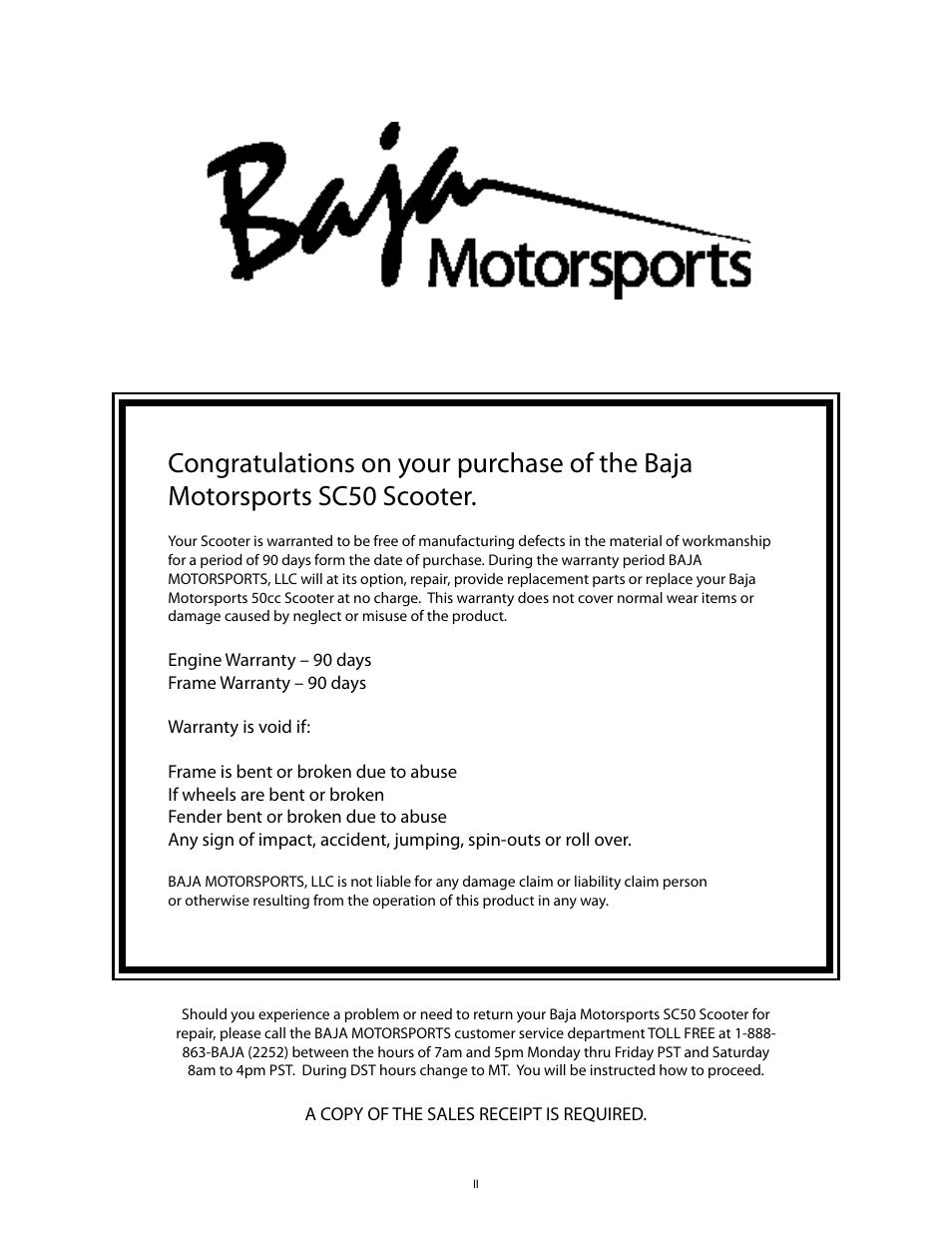 Baja Motorsports SC50P User Manual | Page 2 / 42