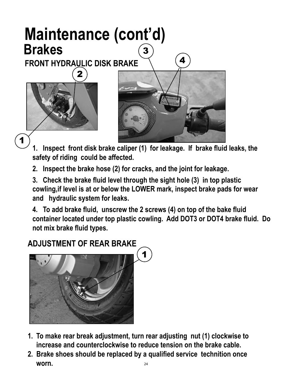 Maintenance (cont’d), Brakes | Baja Motorsports SC50P User Manual | Page 27 / 42