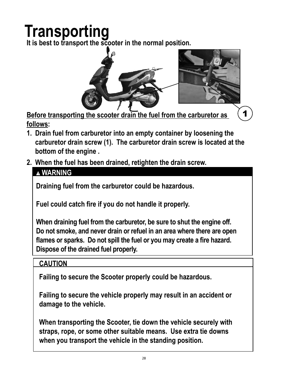 Transporting | Baja Motorsports SC50P User Manual | Page 31 / 42