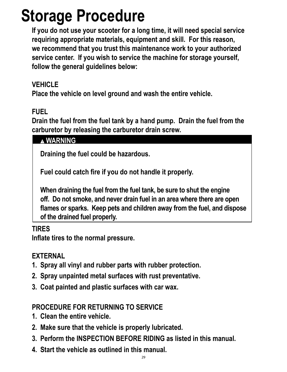 Storage procedure | Baja Motorsports SC50P User Manual | Page 32 / 42