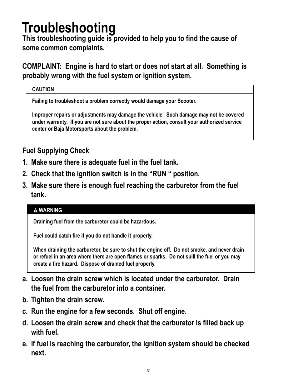 Troubleshooting | Baja Motorsports SC50P User Manual | Page 34 / 42