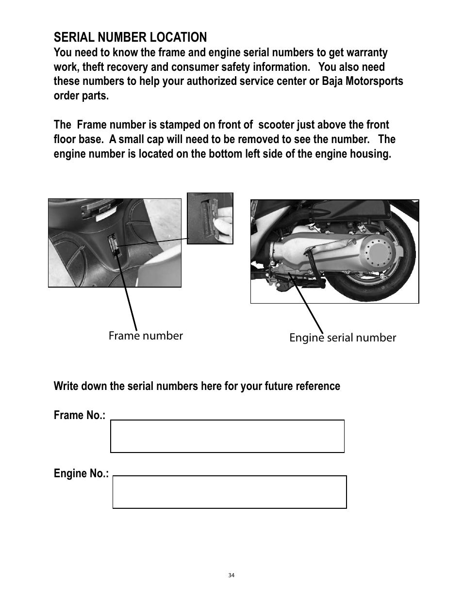 Serial number location | Baja Motorsports SC50P User Manual | Page 37 / 42