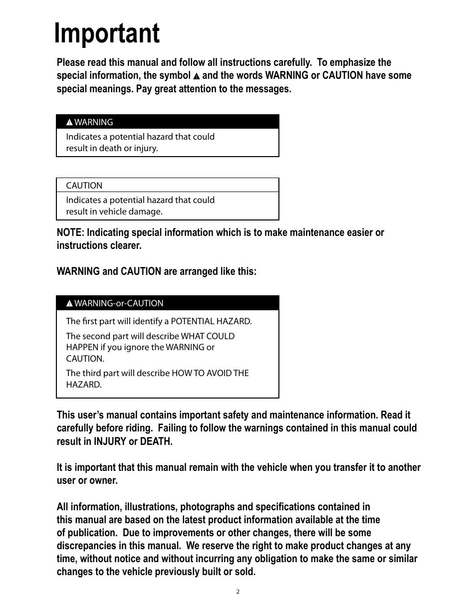 Important | Baja Motorsports SC50P User Manual | Page 5 / 42