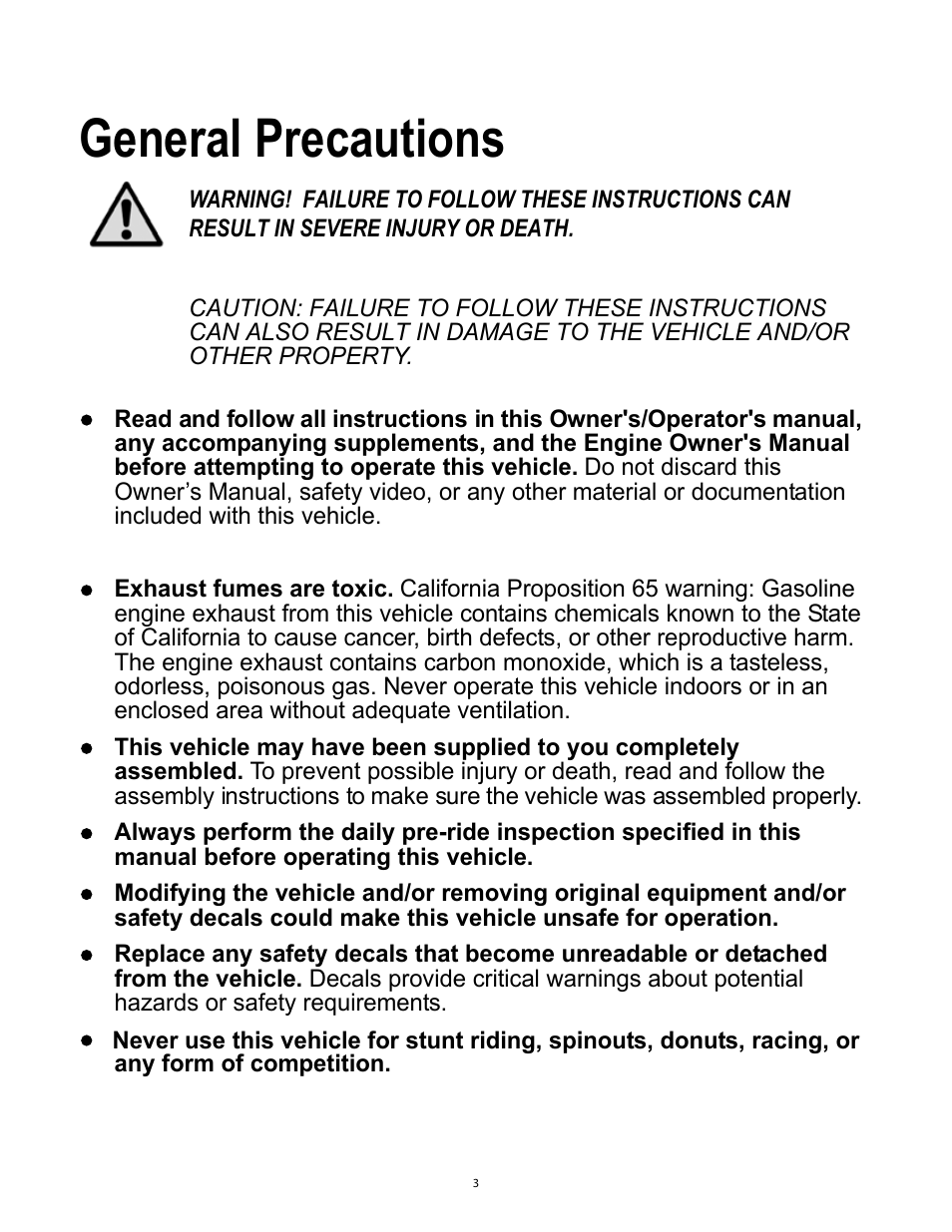 General precautions | Baja Motorsports SC50P User Manual | Page 6 / 42