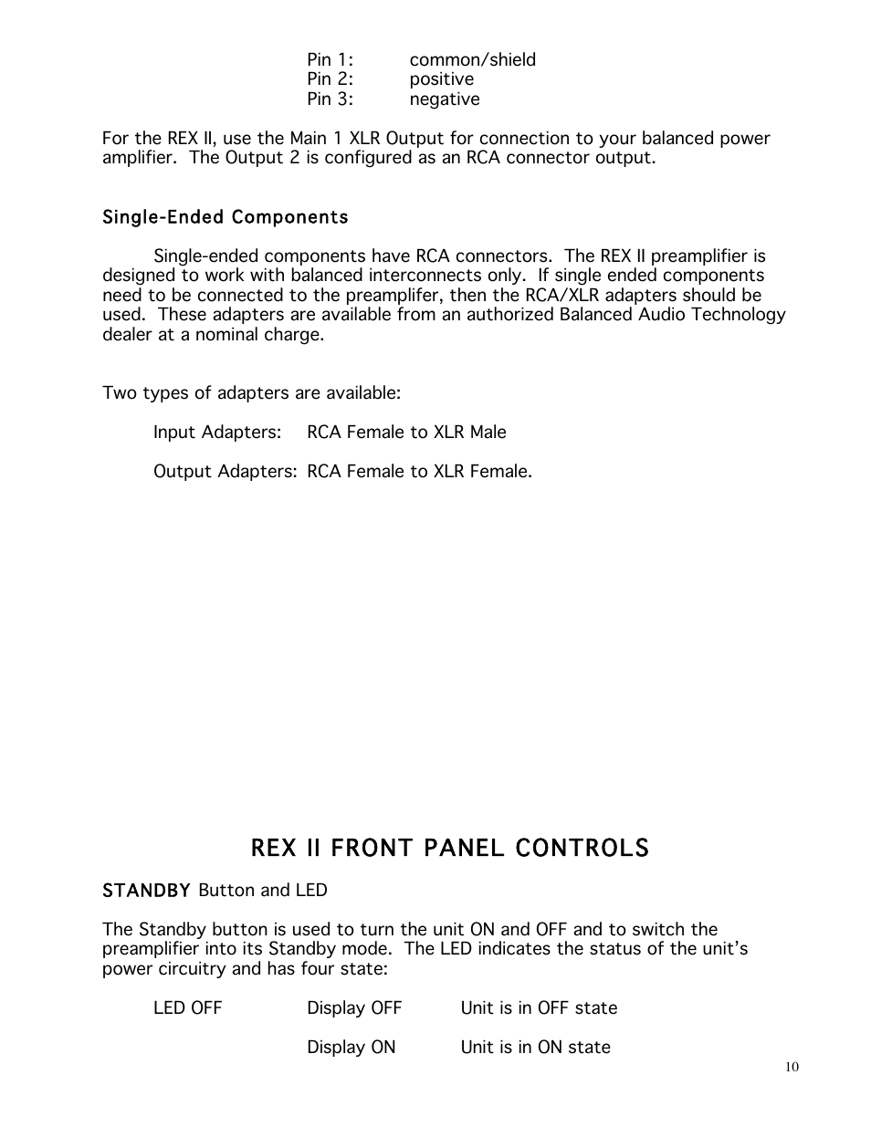 Rex ii front panel controls | Balanced Audio REX II Preamplifier User Manual | Page 10 / 25