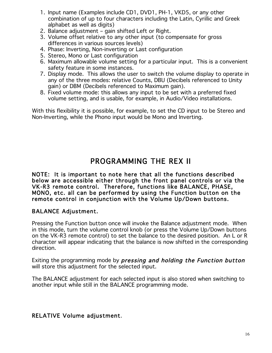 Programming the rex ii | Balanced Audio REX II Preamplifier User Manual | Page 16 / 25