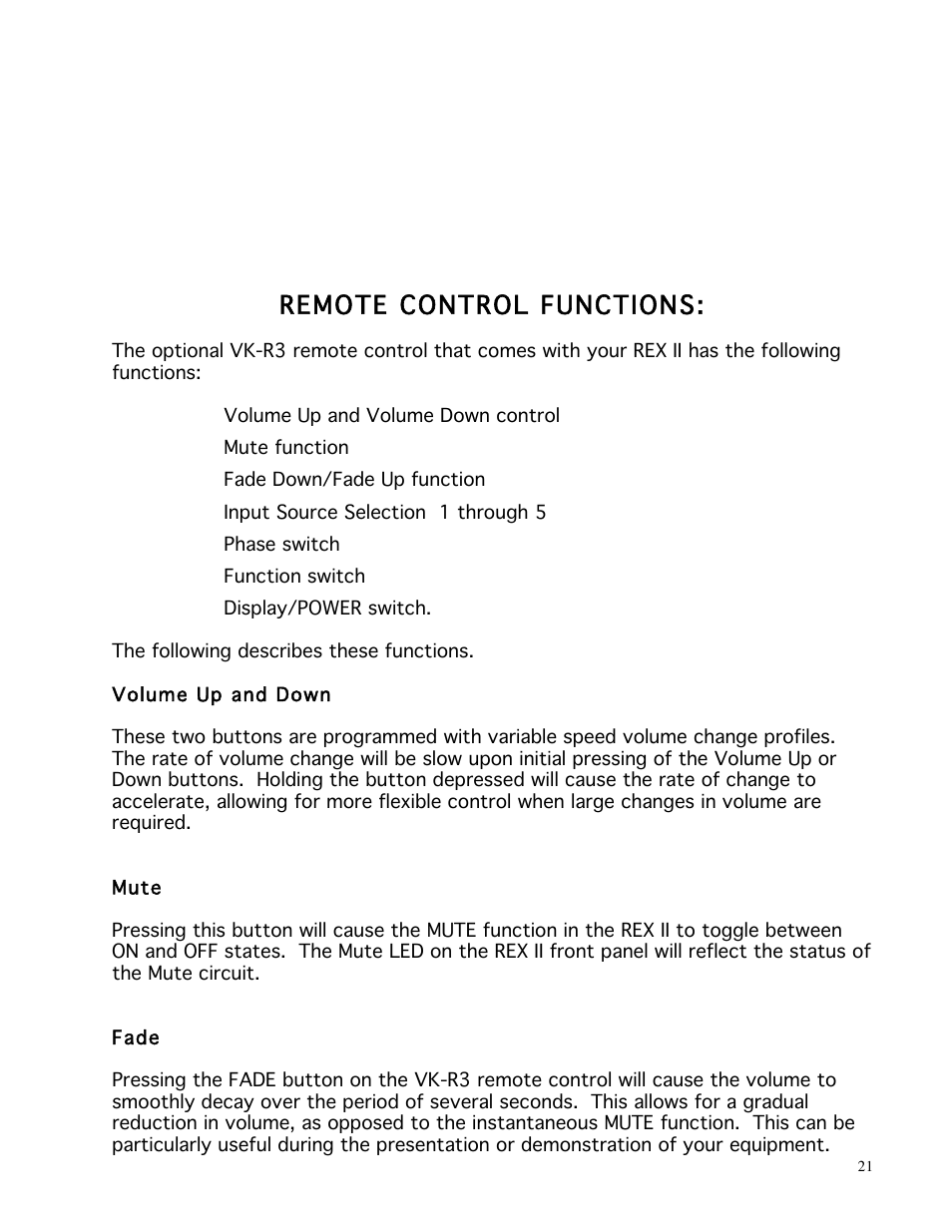 Remote control functions | Balanced Audio REX II Preamplifier User Manual | Page 21 / 25