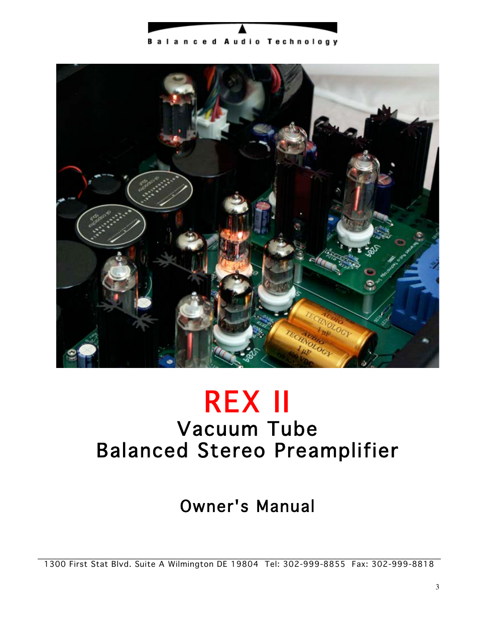 Rex ii, Vacuum tube balanced stereo preamplifier, Owner's manual | Balanced Audio REX II Preamplifier User Manual | Page 3 / 25