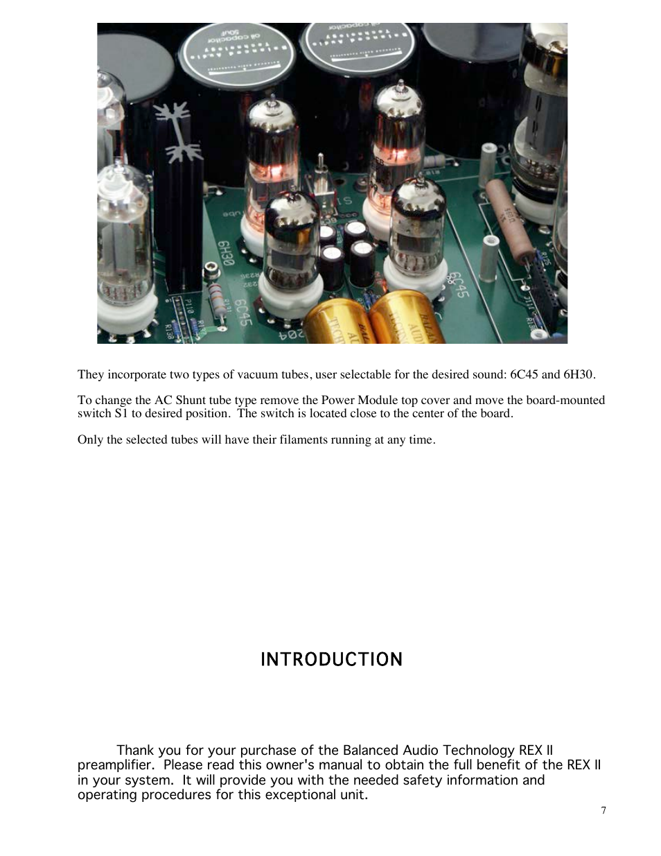 Introduction | Balanced Audio REX II Preamplifier User Manual | Page 7 / 25