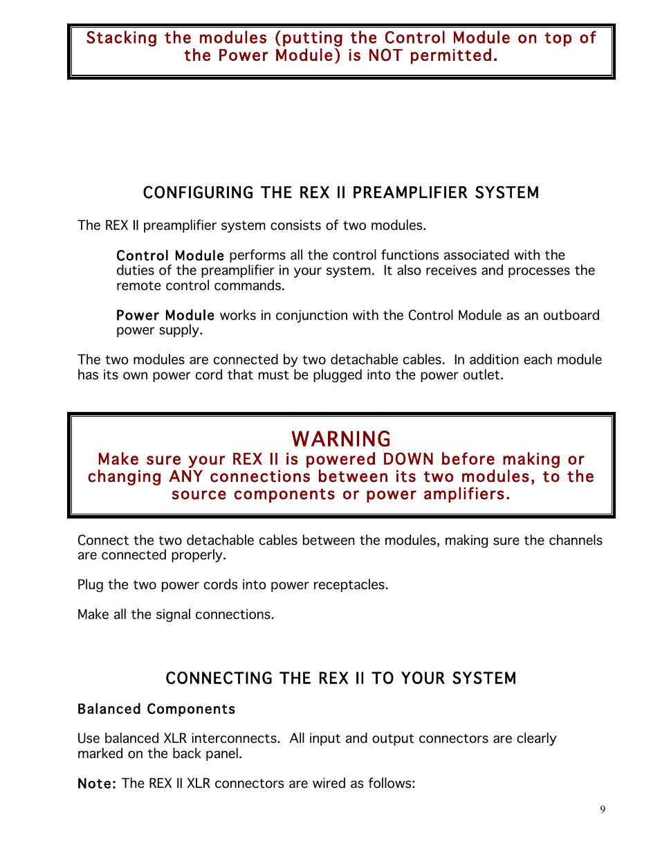 Warning | Balanced Audio REX II Preamplifier User Manual | Page 9 / 25