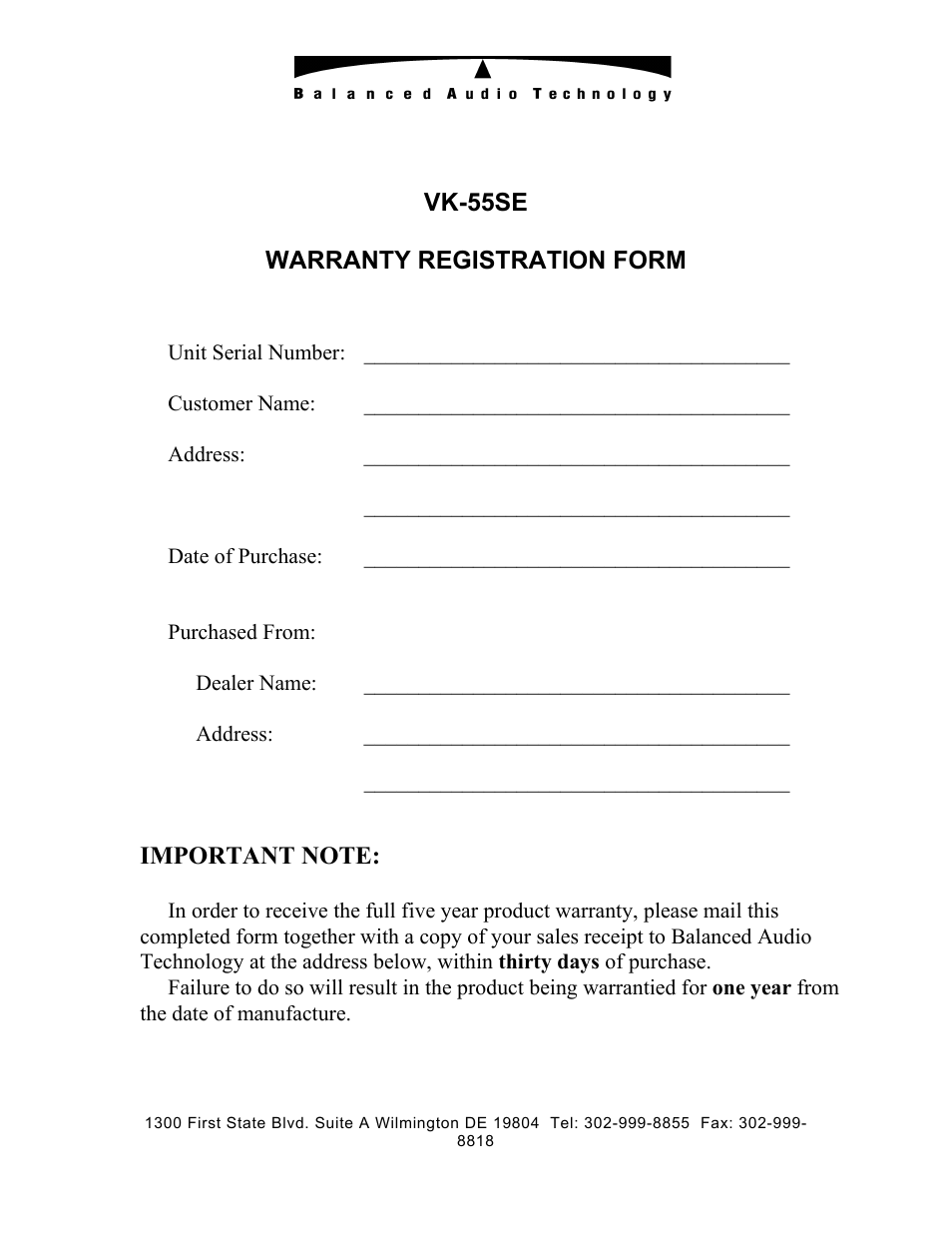 Balanced Audio VK-55SE User Manual | 8 pages