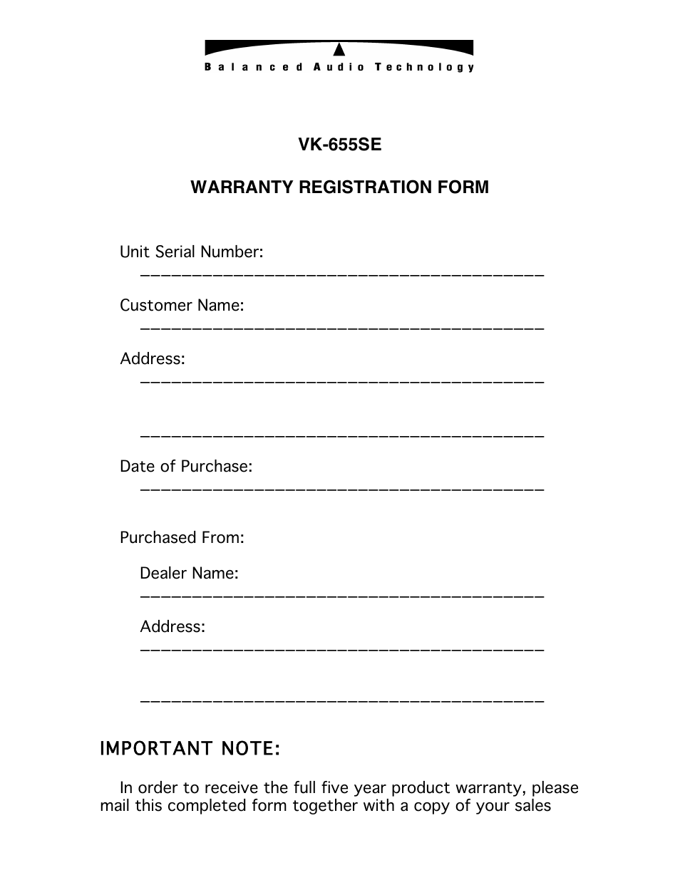 Balanced Audio VK-655SE User Manual | 12 pages
