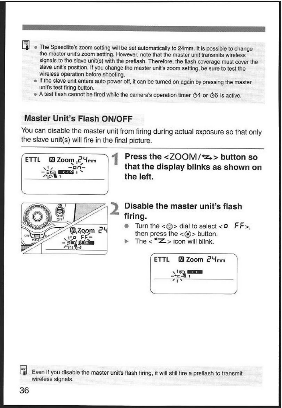 Master unit s flash on/off | Canon 580EX User Manual | Page 38 / 58