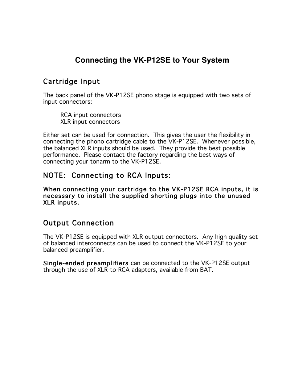 Connecting the vk-p12se to your system | Balanced Audio VK-P12SE Phonostage User Manual | Page 7 / 17