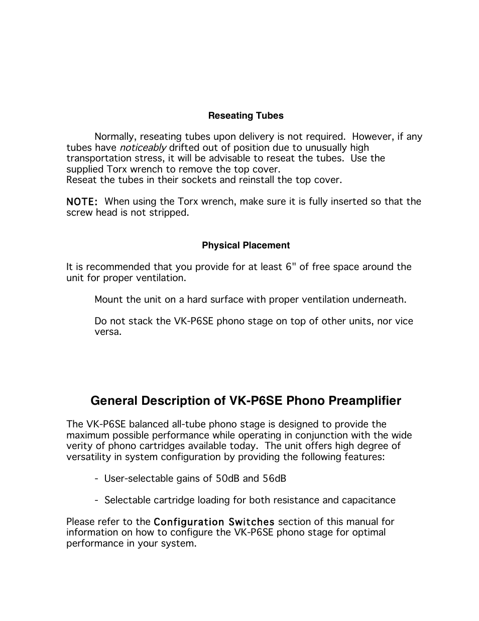 General description of vk-p6se phono preamplifier | Balanced Audio VK-P6SE Phonostage User Manual | Page 6 / 13