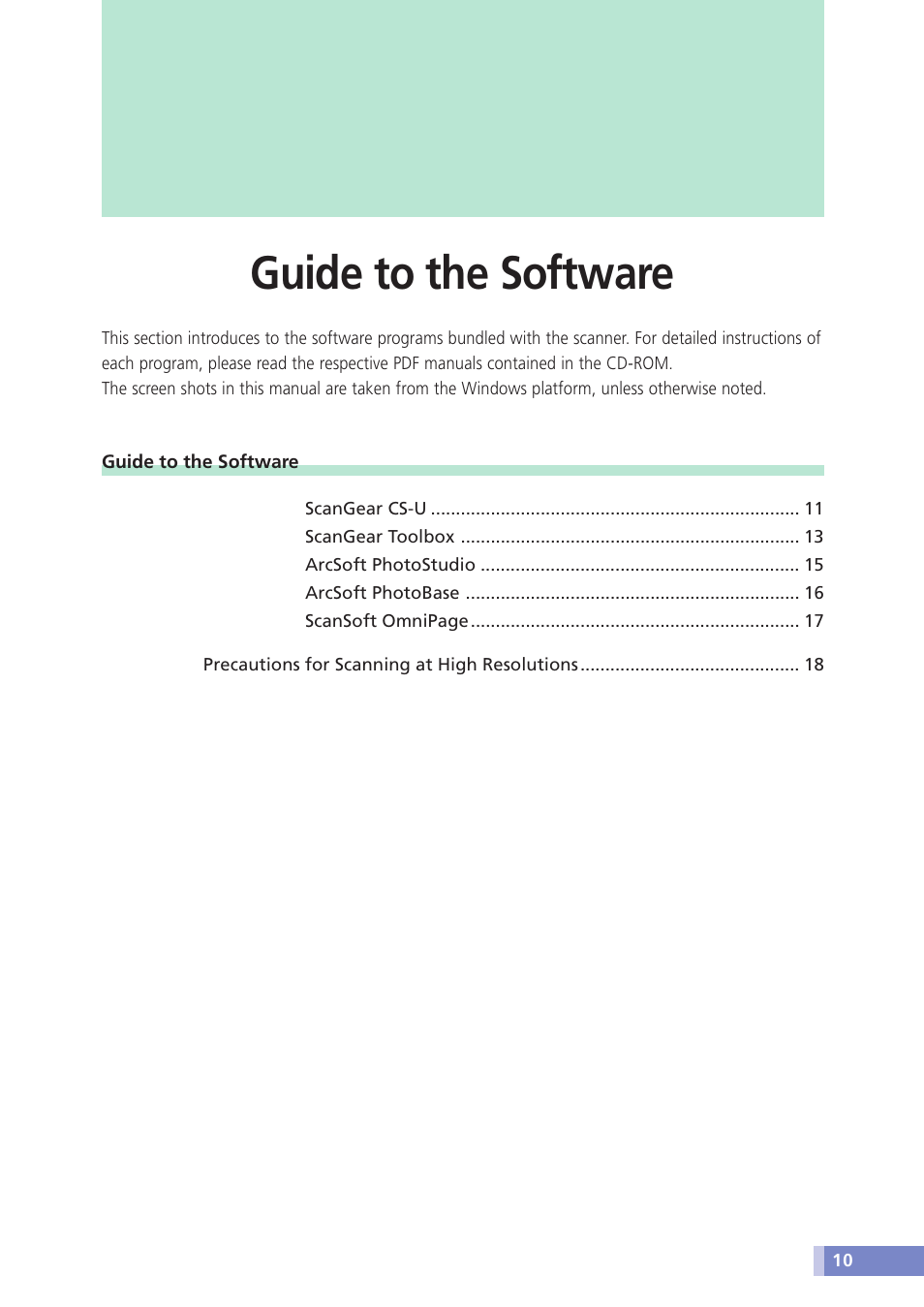 Guide to the software | Canon CANOSCAN N676U User Manual | Page 10 / 19