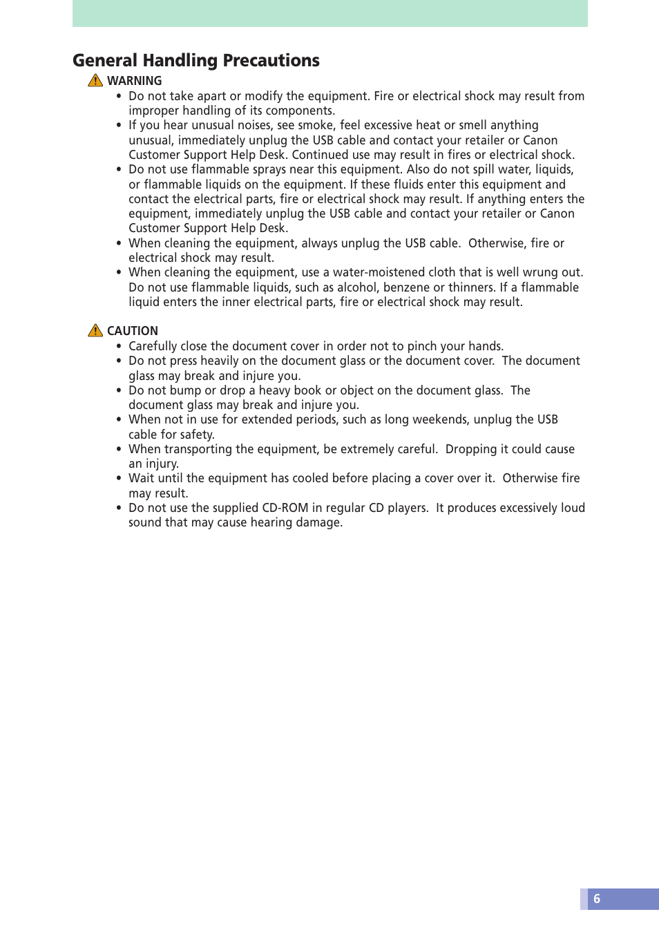 General handling precautions | Canon CANOSCAN N676U User Manual | Page 6 / 19