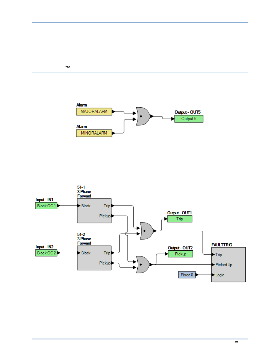 Clearing the on-screen logic diagram, Bestlogic™plus examples, Example 1 - or gate connections | Example 2 - inverse overcurrent logic diagram, Bestlogic ™plus examples | Basler Electric BE1-11g User Manual | Page 327 / 672