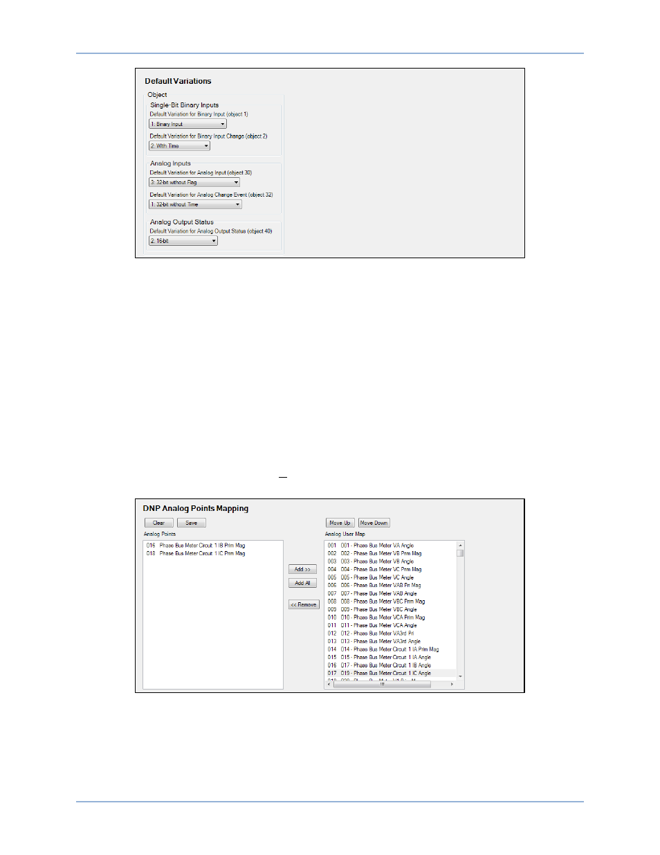 Dnp analog points mapping, Dnp binary points mapping | Basler Electric BE1-11g User Manual | Page 335 / 672