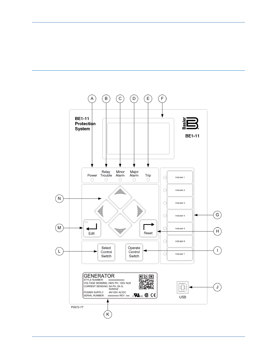 Controls and indicators, Illustrations and descriptions | Basler Electric BE1-11g User Manual | Page 37 / 672