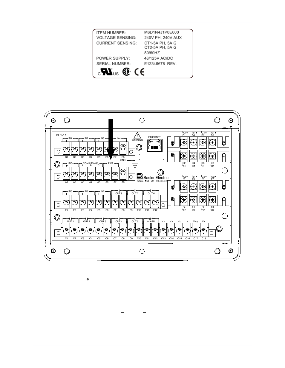 Start bestcomsplus® and activate be1-11 plugin, Start bestcoms plus ® and activate be1-11 plugin, Be1-11 m quick start | Figure 2. front panel label example, Figure 3. pwr rear terminals | Basler Electric BE1-11m User Manual | Page 23 / 604