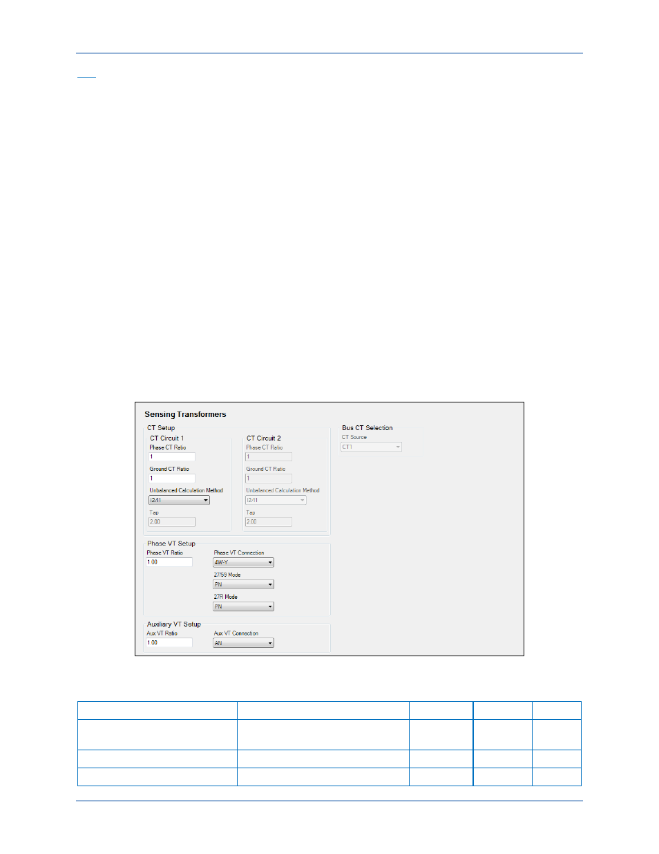 Phase vt setup, Auxiliary vt setup, Bus ct selection | Settings | Basler Electric BE1-11m User Manual | Page 299 / 604