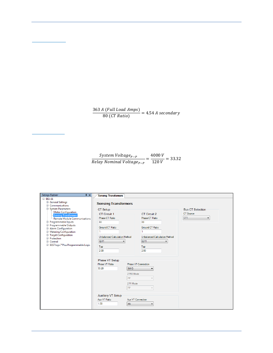 System parameters - sensing transformers | Basler Electric BE1-11m User Manual | Page 531 / 604