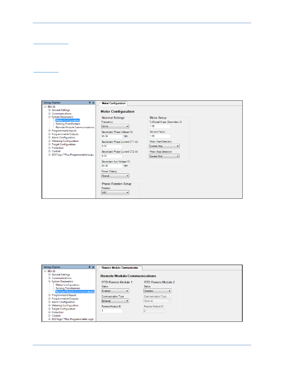 System parameters - motor configuration, System parameters - remote module communications | Basler Electric BE1-11m User Manual | Page 532 / 604
