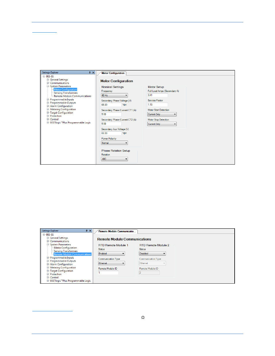 System parameters - remote module communications, Programmable inputs - remote rtd, Figure 373 | Basler Electric BE1-11m User Manual | Page 556 / 604