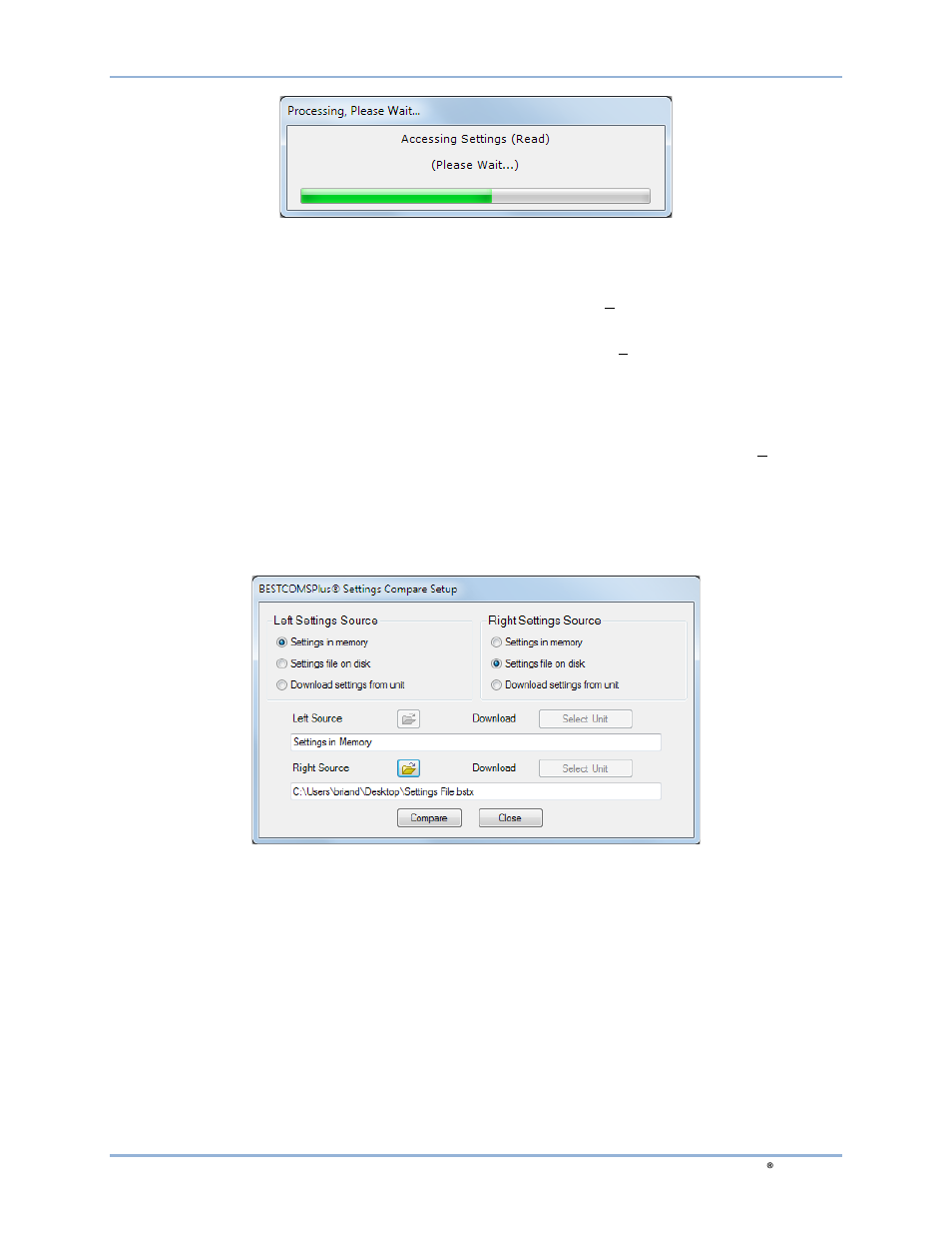 Printing a settings file, Comparing settings files | Basler Electric BE1-11t User Manual | Page 245 / 554