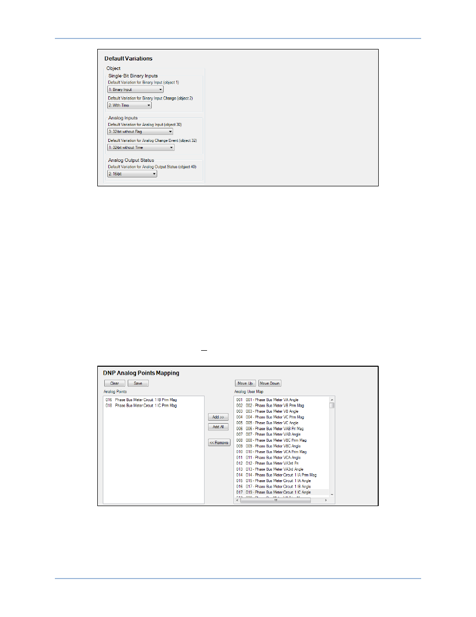 Dnp analog points mapping, Dnp binary points mapping | Basler Electric BE1-11t User Manual | Page 275 / 554