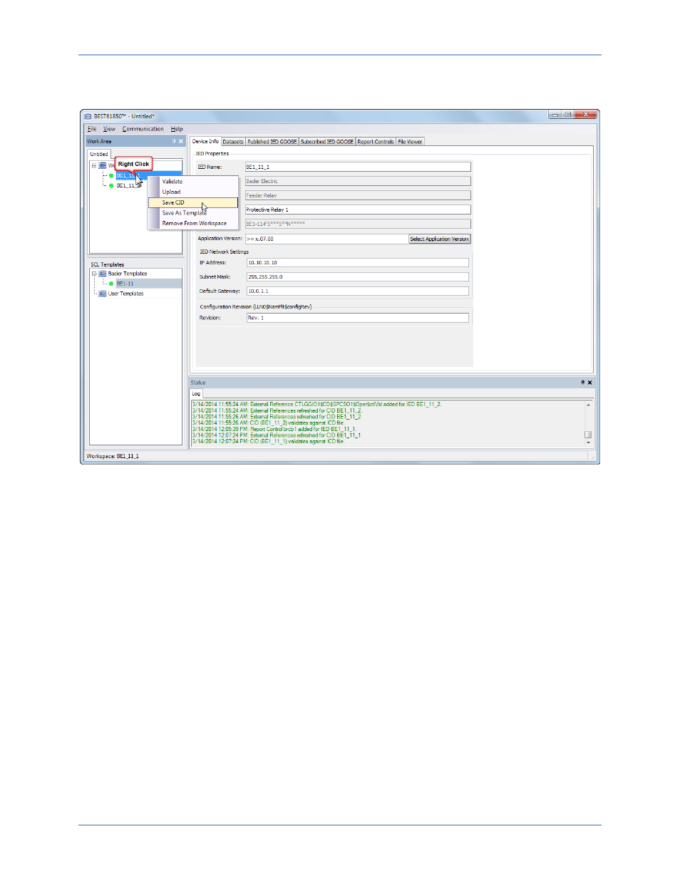 Save a cid file | Basler Electric BE1-11 IEC 61850 Protocol User Manual | Page 43 / 100