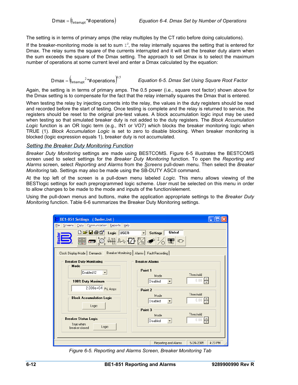 Setting the breaker duty monitoring function | Basler Electric BE1-851 User Manual | Page 114 / 364