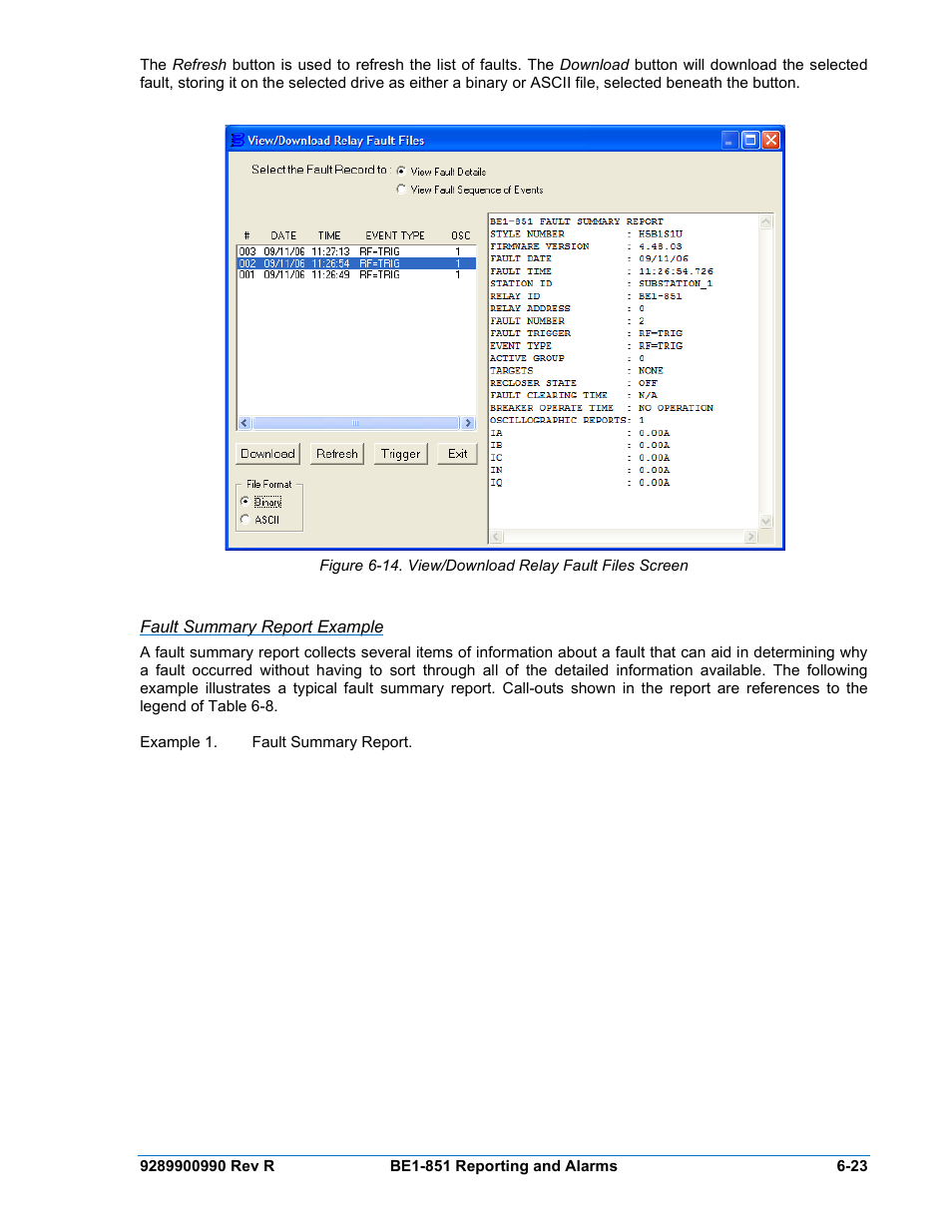 Fault summary report example | Basler Electric BE1-851 User Manual | Page 125 / 364